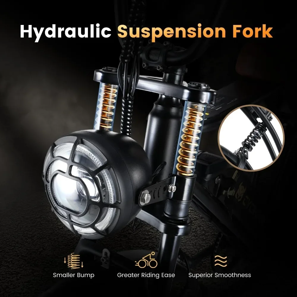 Electric Bike for Adults 750W Motor, 20" Fat Tire Commuting Off Road Mountain Ebike with Hydraulic Suspension 3
