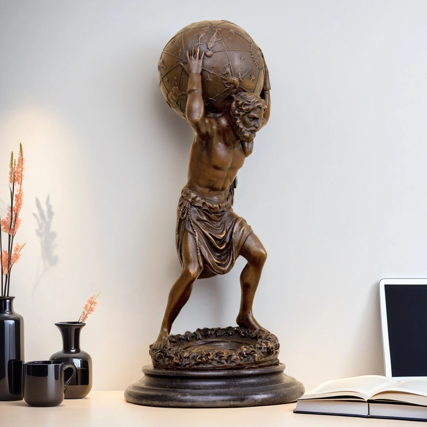 32cm Greek Titan Bronze Atlas Statue Atlas Carrying The World