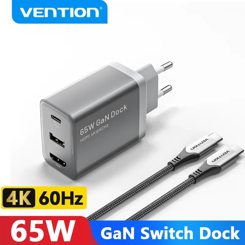 Vention Switch Dock Charger for Nintendo Switch PD 65W GaN Fast Charger for TV 4K HDMI Android Smartphone Tablet iPhone Portable