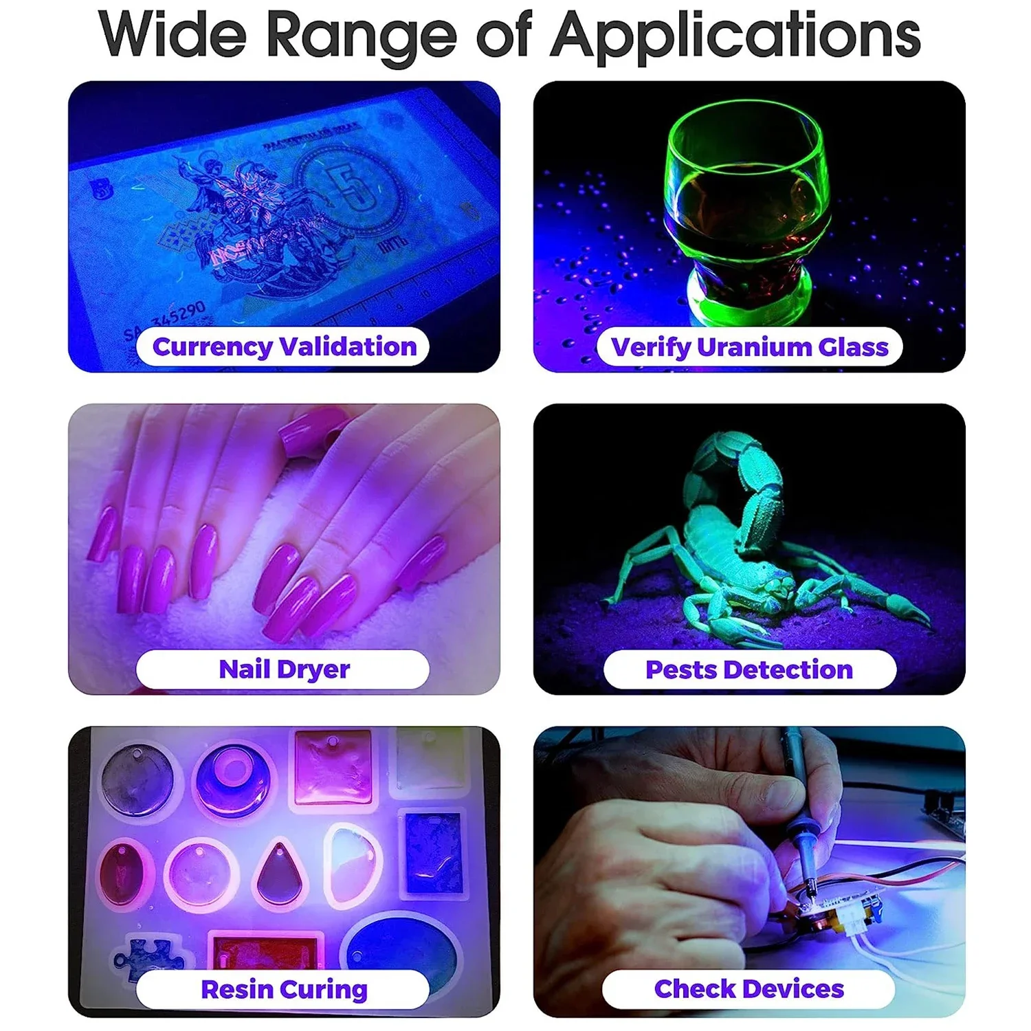 LED UV Lights Desk Torch 395nm Black Light Gooseneck Phone Repair Lantern Nail with Clip Lamp Mini Jade Appraisal Flashlight