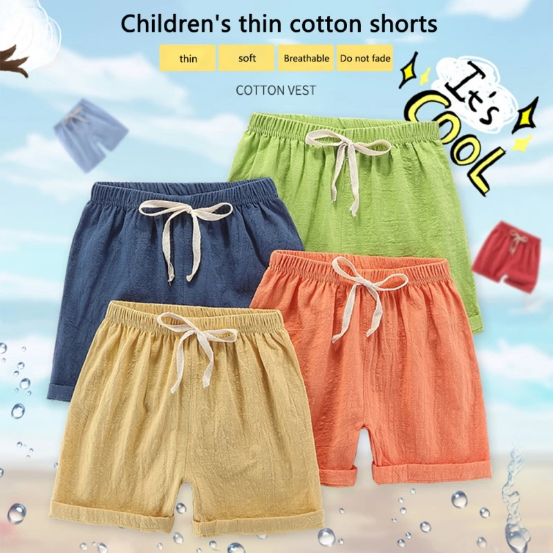 Baywell Summer Children's Sports Shorts Kids Boys Solid Color Elastic Waist Shorts Casual