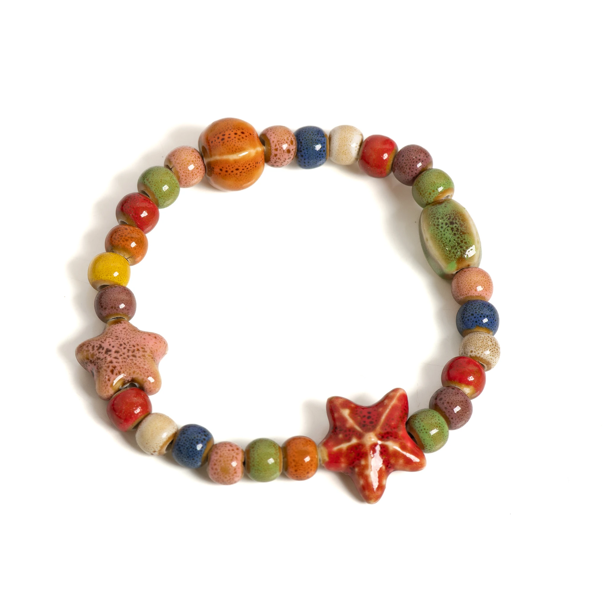 Ceramic beaded bracelet handmade starfish seashell boho beach jewelry elastic wristband for women teens