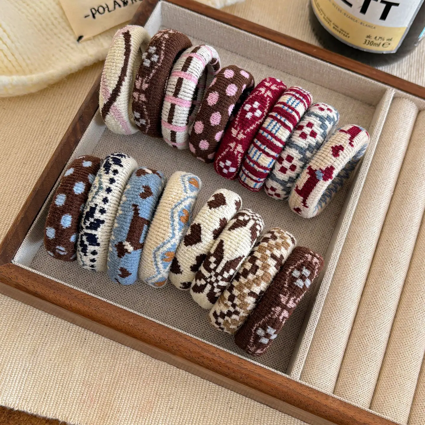 Vintage-Haargummis aus Strick im Boho-Fair-Isle-Stil, dicke, weiche Haarbänder für Damen und Mädchen_voghion.com