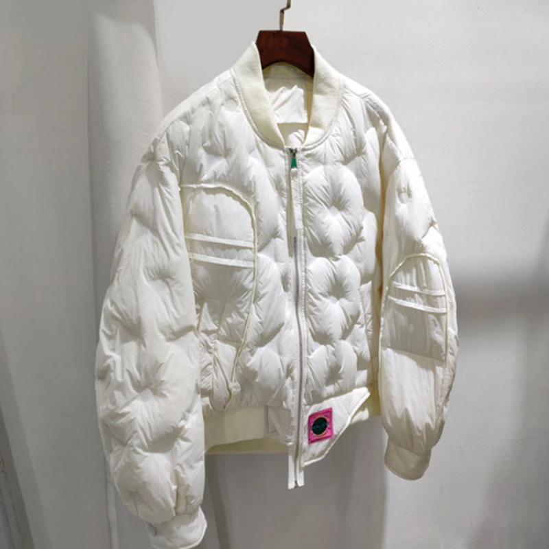 

Women White Duck Down Jacket Casual Loose Fashion 2023 New Autumn Winter Outwear Baseball Coat