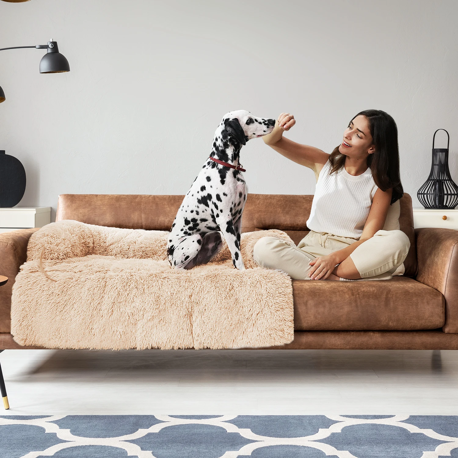 

Fluffy Dog Couch Bed Calming Dog Sofa for X-Large Dogs Modular Dog Bed for Furniture Removable Washable Pet Mat Cover Protector