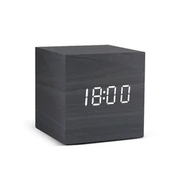 Sleek Wooden LED Alarm Clock with Temperature Display and Sound Control (Black)