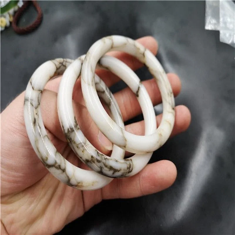 

Natural Xinjiang Golden Silk Jade Hand-carved Round Bar Bracelet Fashion Boutique Jewelry Men and Women Water Ripple Bracelet
