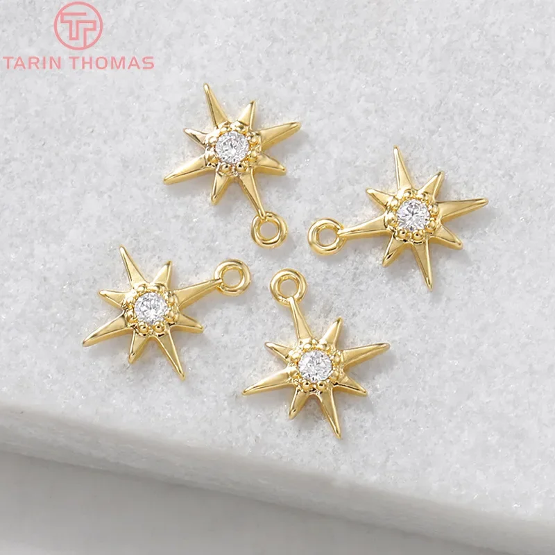 

(308)6PCS 11MM 24K Gold Color Plated Brass with Zircon explosion Six-star Charms Pendants High Quality Diy Jewelry Accessories