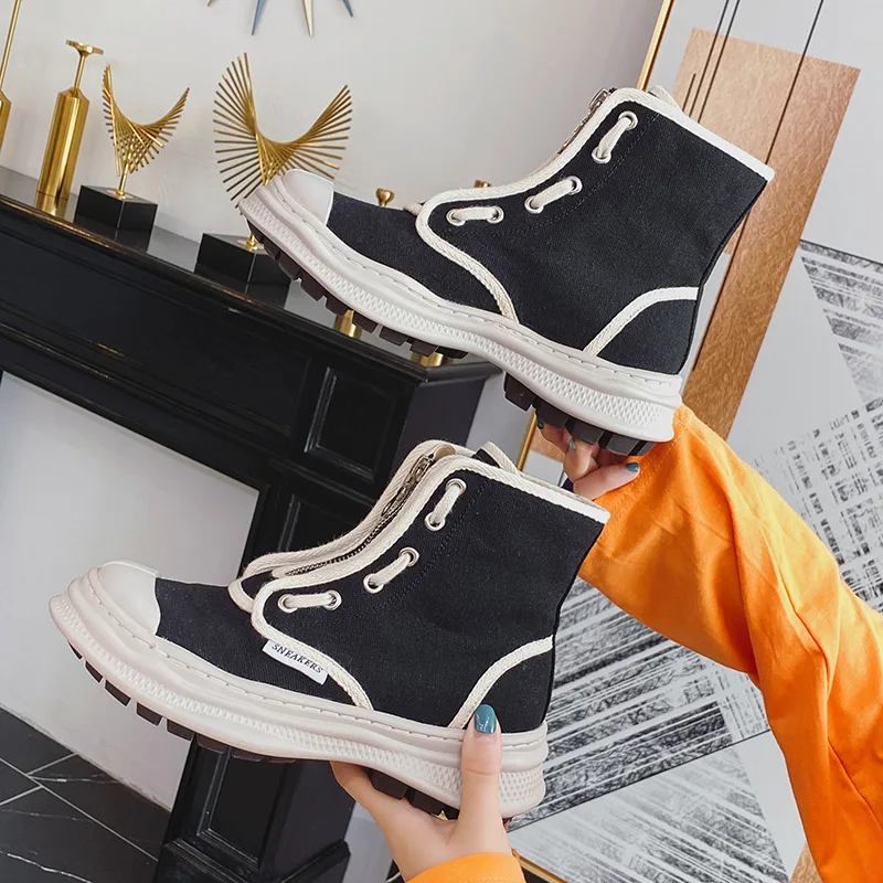 Platform High-Top Canvas Women Shoes Casual Korean Style Personalized Student Lace Up Fashion Outdoor Women Sneakers Size 35-40