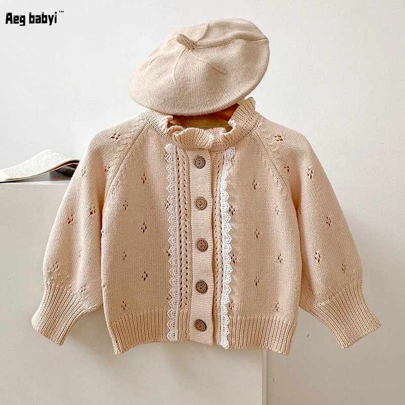 AutumnBabySweaterInfantGirlFungusCollarLaceCoatCardigan