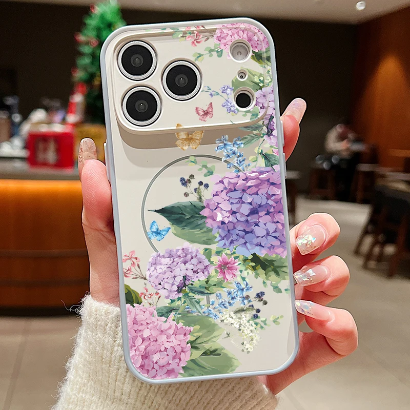 Purple Hydrangea Magnetic Floral Case with Skin-Feel Cover