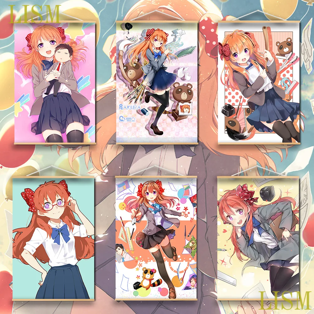 

Gekkan Shoujo Nozaki-Kun Sakura Chiyo Anime manga wall Poster solid wood hanging scroll with canvas painting