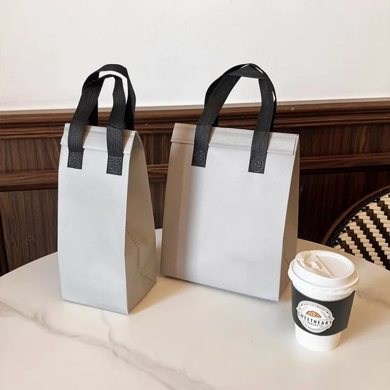 StoBag 10pcs Grey Non-woven Insulation Tote Bag Portable Fabric for Food Drinks Package Keep Warm Cold Delivery Reusable Pouch 3