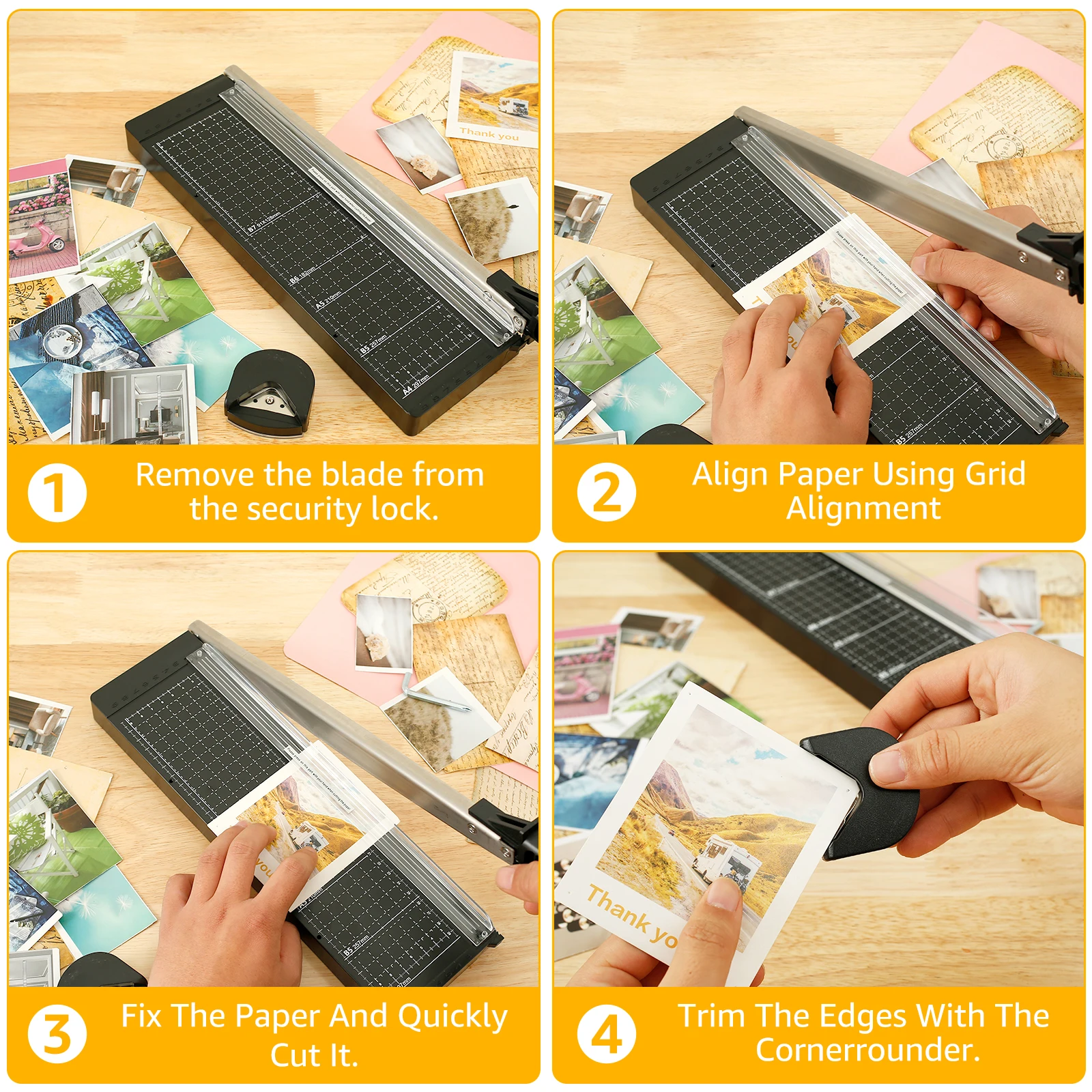 Paper Cutter Craft Cutting Tools Mini Paper Trimmer Guillotine Cutter 8 Sheets Capacity Accurate A4 Cut Length Desktop Paper Cutting Machine Kraft Cutting