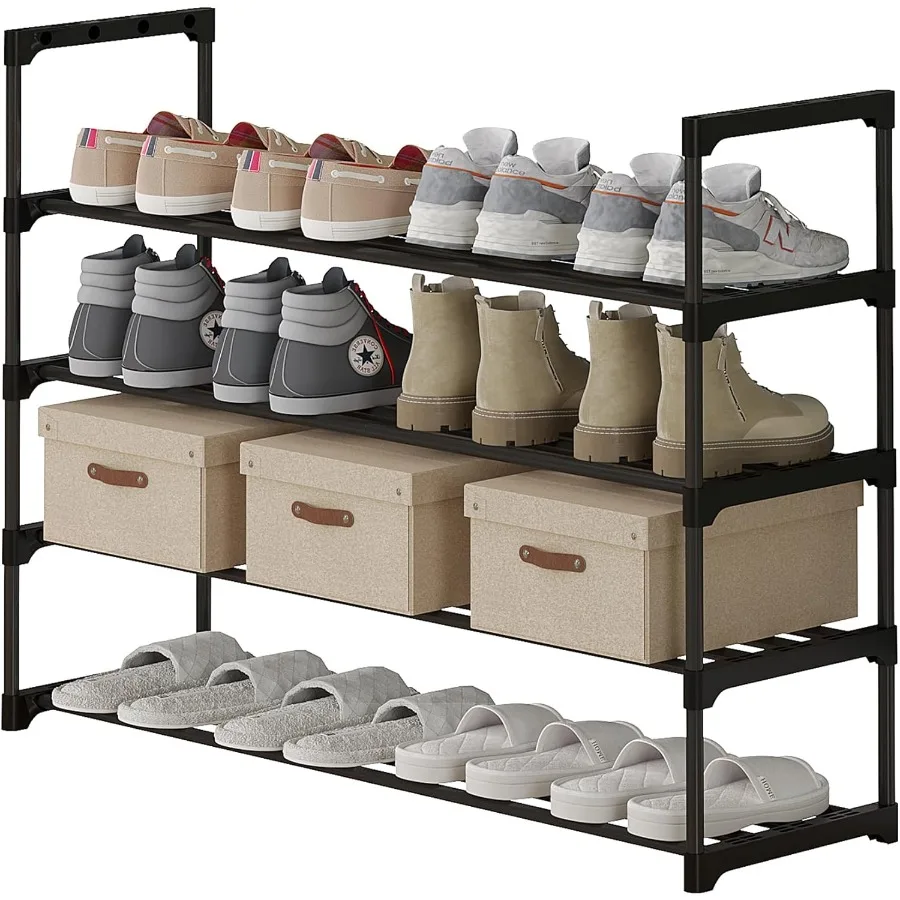 4Tier Shoe Rack Tall Large Capacity 20 Pairs Shoes Storage Organizer Stackable Wide Shoe Shelf for Entryway Hallway Black
