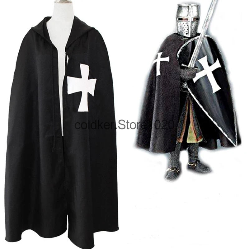 

Черно-белый средневековый воин Hallowwen Косплей Костюм TEMPLAR рыцарский плащ