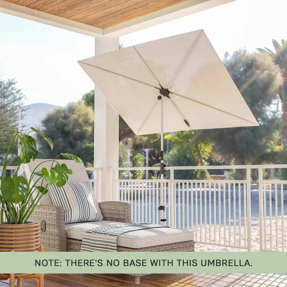 6x4 FT Balcony Umbrella, 360° Roating Rectangular Tilt Parasol UV 50+ Powder-coated Steel Pole Outdoor Umbrella for 6