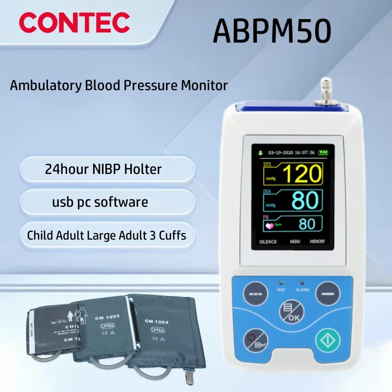 CONTEC ABPM50 Ambulaotry Blood Pressure Monitor 24hours Upper Arm Digital NIBP Machine PC Software NIBP Holter