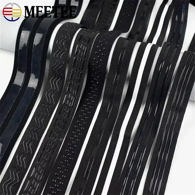 2/5/10 metri 2 4 cm Fascia elastica antiscivolo Onda Cintura in gomma siliconica Abbigliamento sportivo fai da te Protezione da polso Cucire accessori EB014 Nero 15mm,10Meters