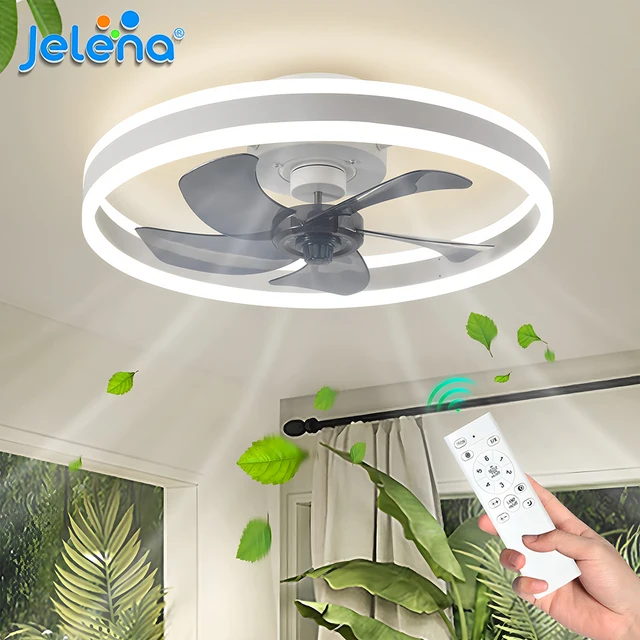 Jelena ventilateur de plafond rond luminaires avec télécommande chambre salon salle à manger décoration de la maison moderne lampe à LED intelligente ventilateur 1