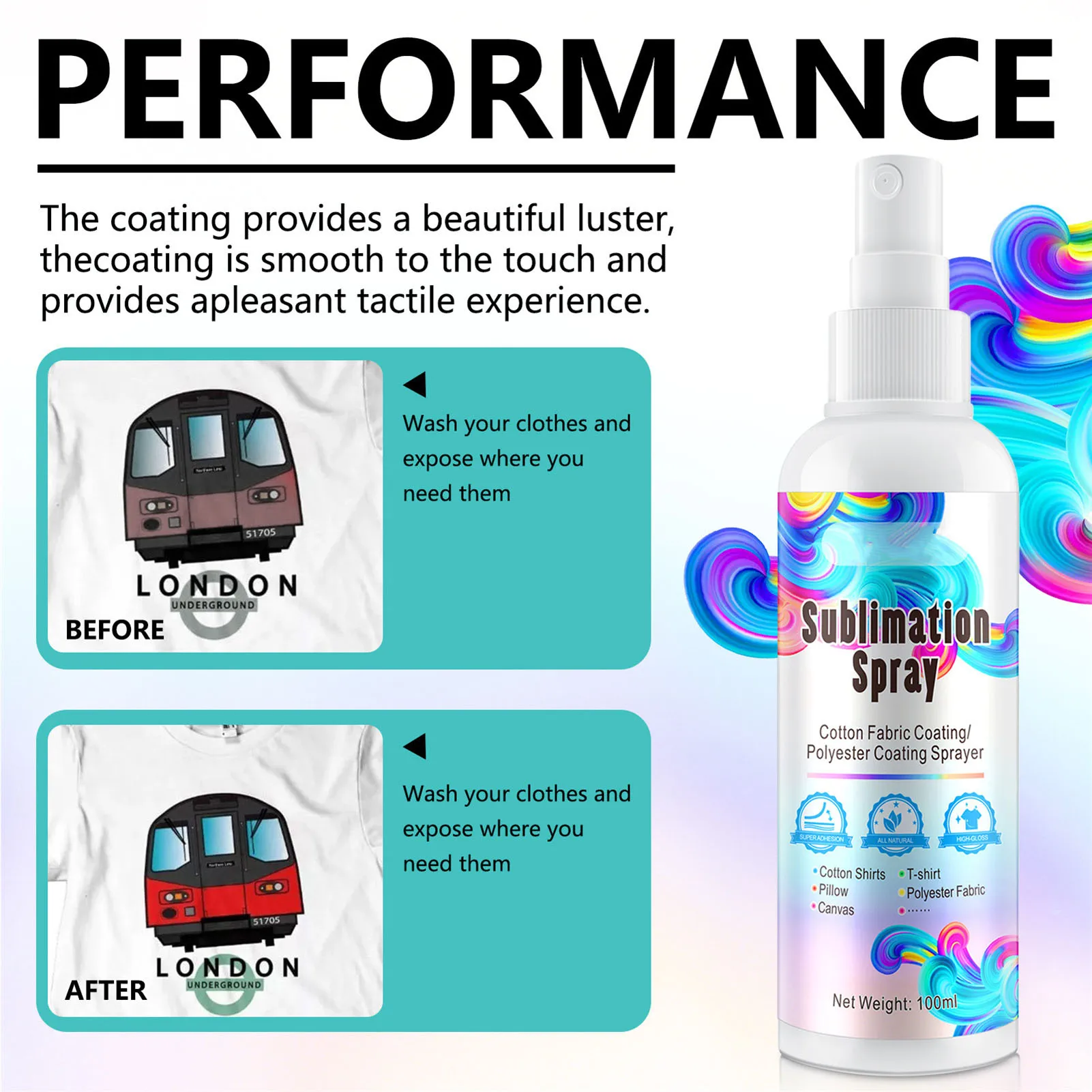100ml Sublimation Spray Glue for Fabric Polyester Carton Blanks Tote Bag Super Print Adhesion & Quick Dry High Gloss Finish 4