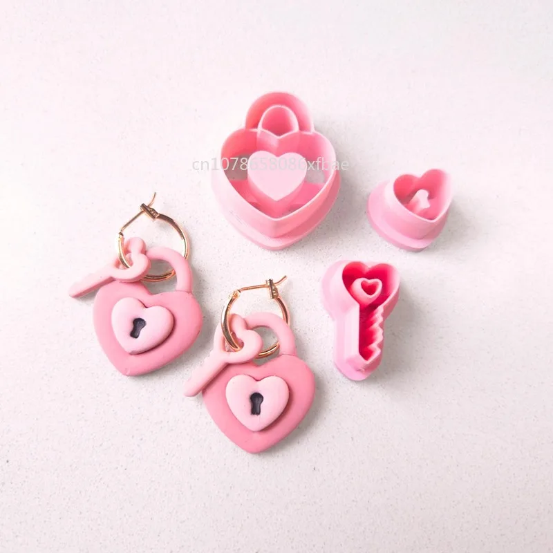 Polymer Clay Cutters Valentine's Day Dainty Cutout Heart Lock & Key Coquette Clay Earring Making Tools