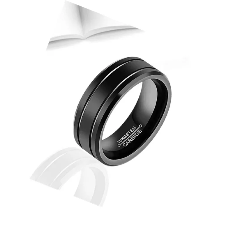 Men's 8mm Tungsten Carbide Ring Black Stainless Steel Ring Beveled Edge Wedding Band Size 6-13 Comfort Fit wedding rings finger rings fashion rings fashion ring stainless steel rings metal rings