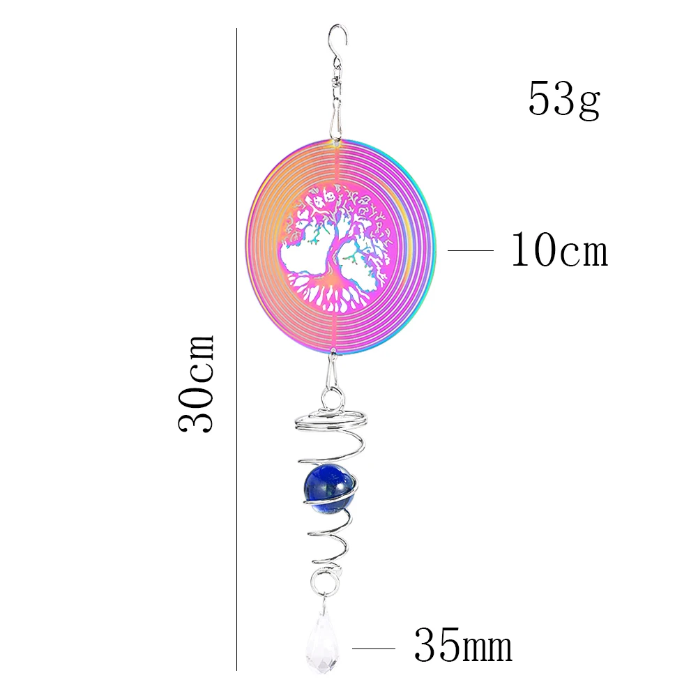 Gradient Color Wind Spinner Stabilizer Gazing Ball Spiral Tail Tree of Life Wind Chimes Catcher Pendant Garden Hanging Decor images - 6