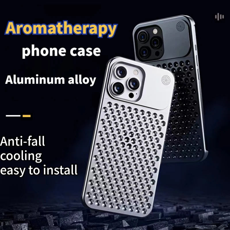 

Luxury Aluminum Alloy Aromatherapy Phone Case For Iphone 14 14Pro Max 13 Pro Iphone Hollow Heat Dissipation Anti-fall For Apple