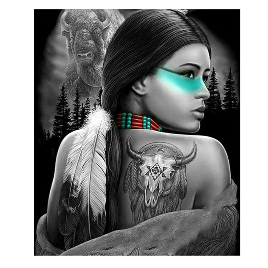 Full Round picture of Rhinestone Diamond Painting Mosaic feather Beauty cattle 5D DIY Cross Stitch for Household Wall Supplies |