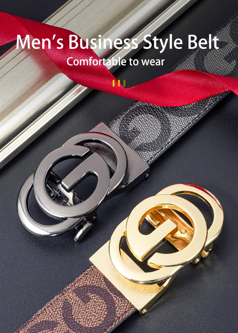 2 Stück Neuer Business-Gürtel für Herren im bekannten Stil mit Metall-Automatikschnalle, Luxusmarke, Damengürtel für Herren, Jeansgürtel – Detail 1