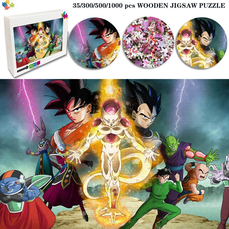 35/300/500/1000 Pieces Bandai Anime Dragon Ball Goku Wooden Assembling Jigsaw Puzzles Toys for Adults Children Educational Toys