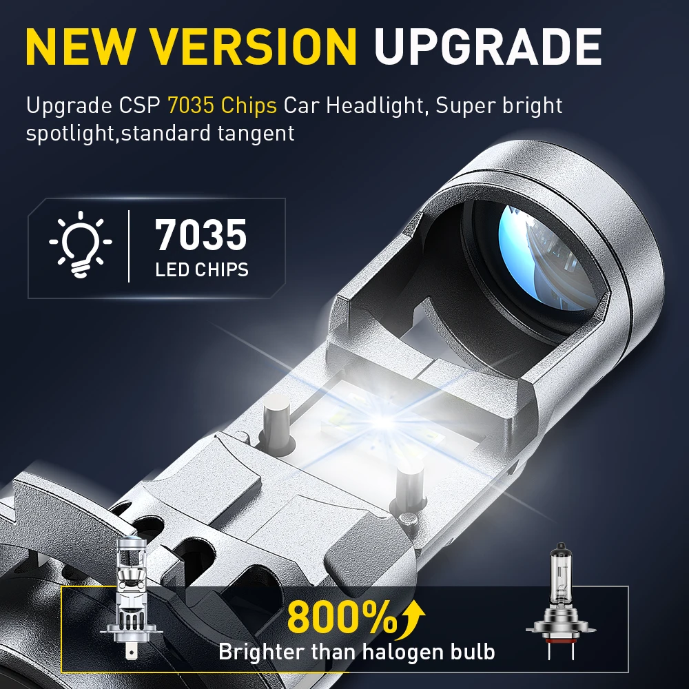 2개 AUXITO H4/H7 LED 스포트라이트 터보 헤드라이트 캔버스 화이트 프로젝터 램프 렌즈 포함 하이 로우 빔 좌측 운전용 12V 20000LM