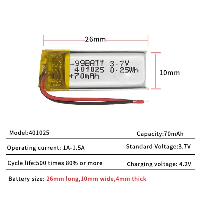 Bluetooth Headset Lithium Battery 1-10pcs 401025 3.7V 70mAh Li Polymer Cell for Voice Recorder Handheld Fan Selfie Stick Lipo rechargeable lithium batteries