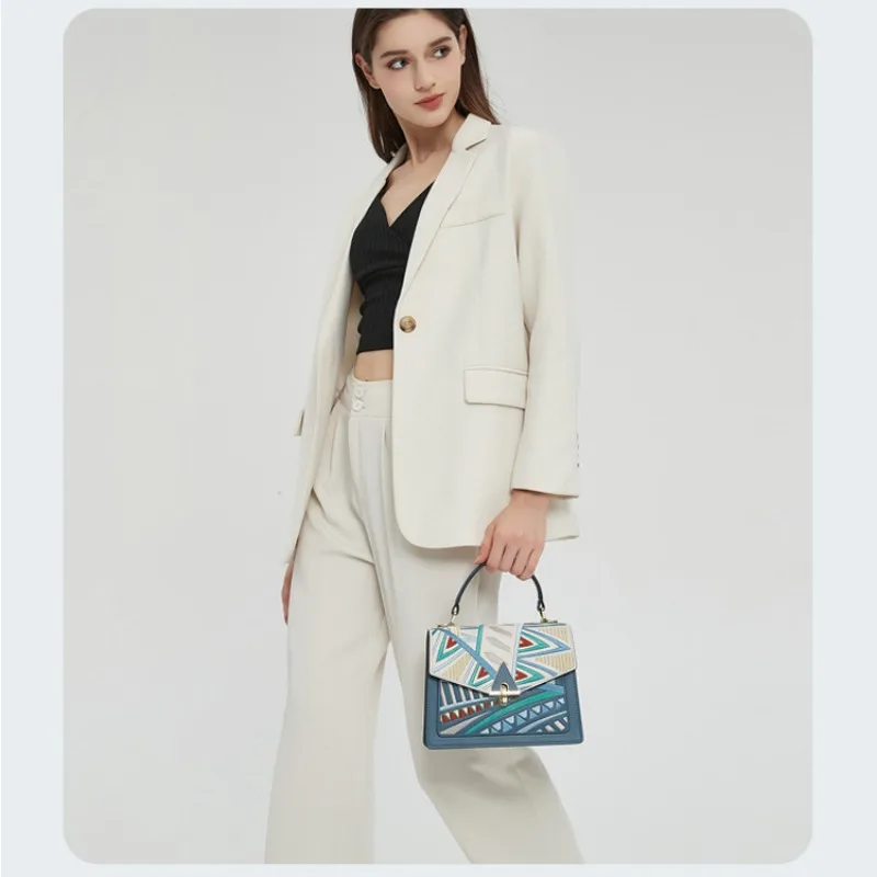 Women Handbags Embroidery Top Handle Bags National Style Shoulder Crossbody Bags with Strap Fashion Totes Luxury Ladies Purses