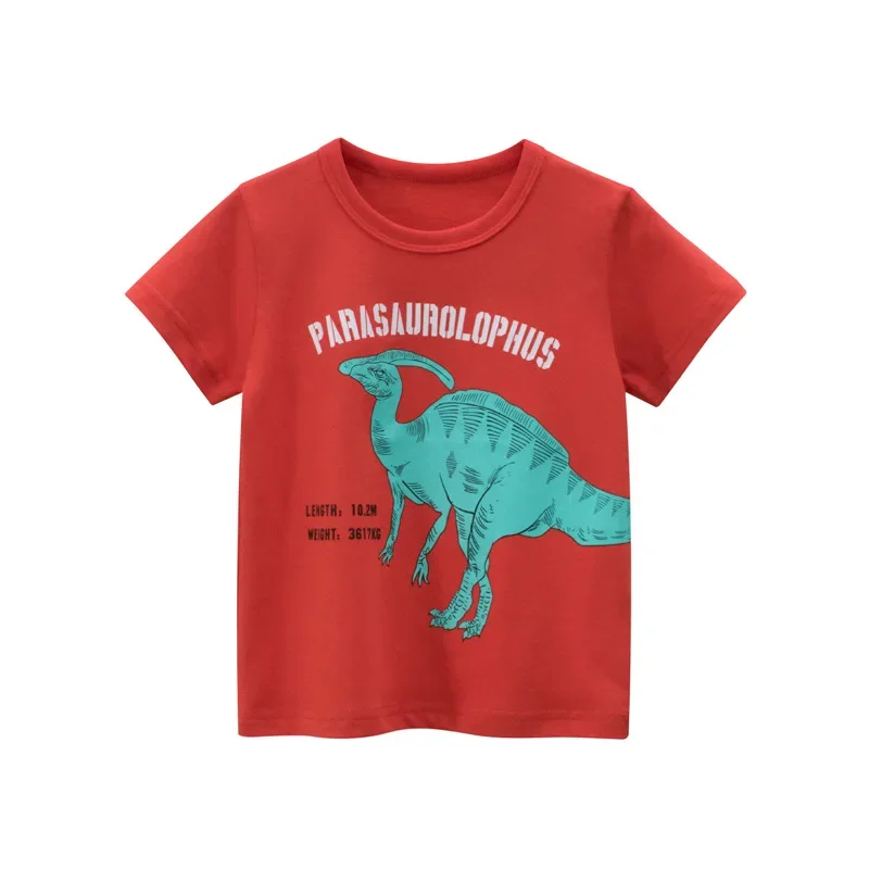 2024 Summer T Shirt Children Boys Short Sleeve O-Neck Cotton T-shirt Dinosaur Cartoon Tops Tees Kids Clothes Dropshipping