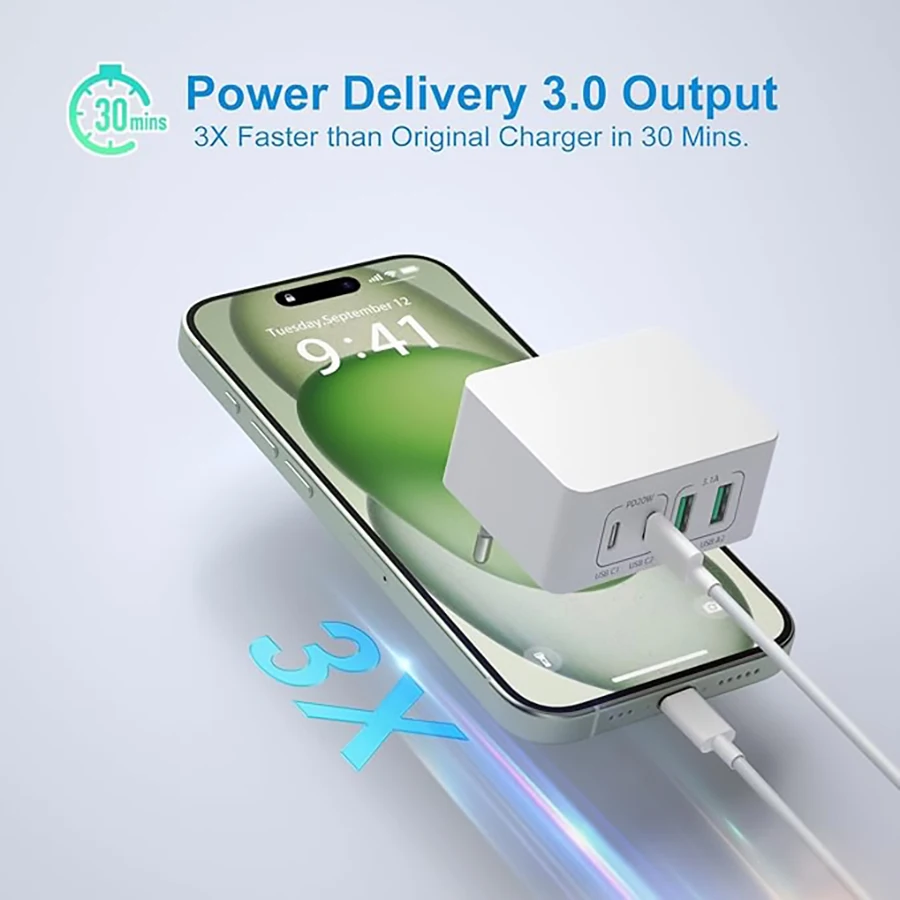 High-Speed 40W 4-Port USB-C Charger with Dual PD+QC Ports