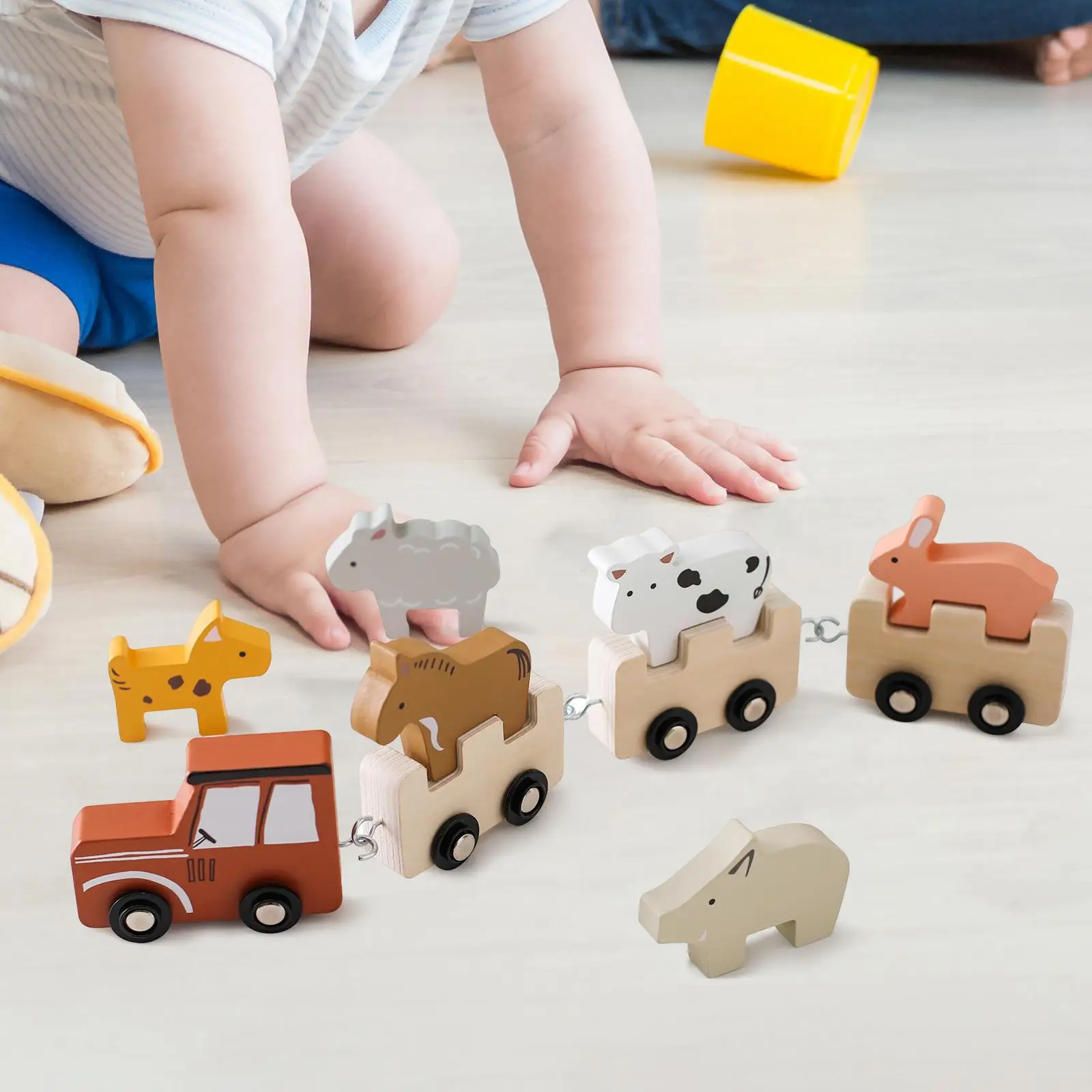 Animal Wooden Train Toy Stacking Toy Removable Animal Figures Animal Farm Train Montessori Toy for Kids 2 3 Year Old Boy