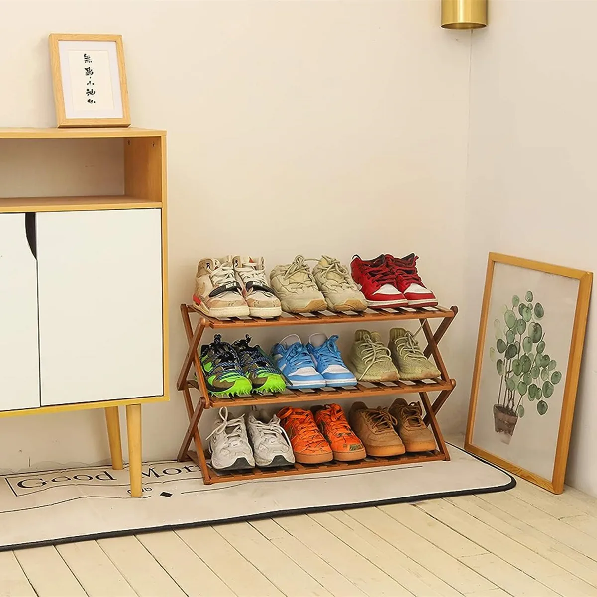 Folding 3-Tier Bamboo Shoe Rack Durable Sturdy Shoe Free Standing Shoe  Organizer