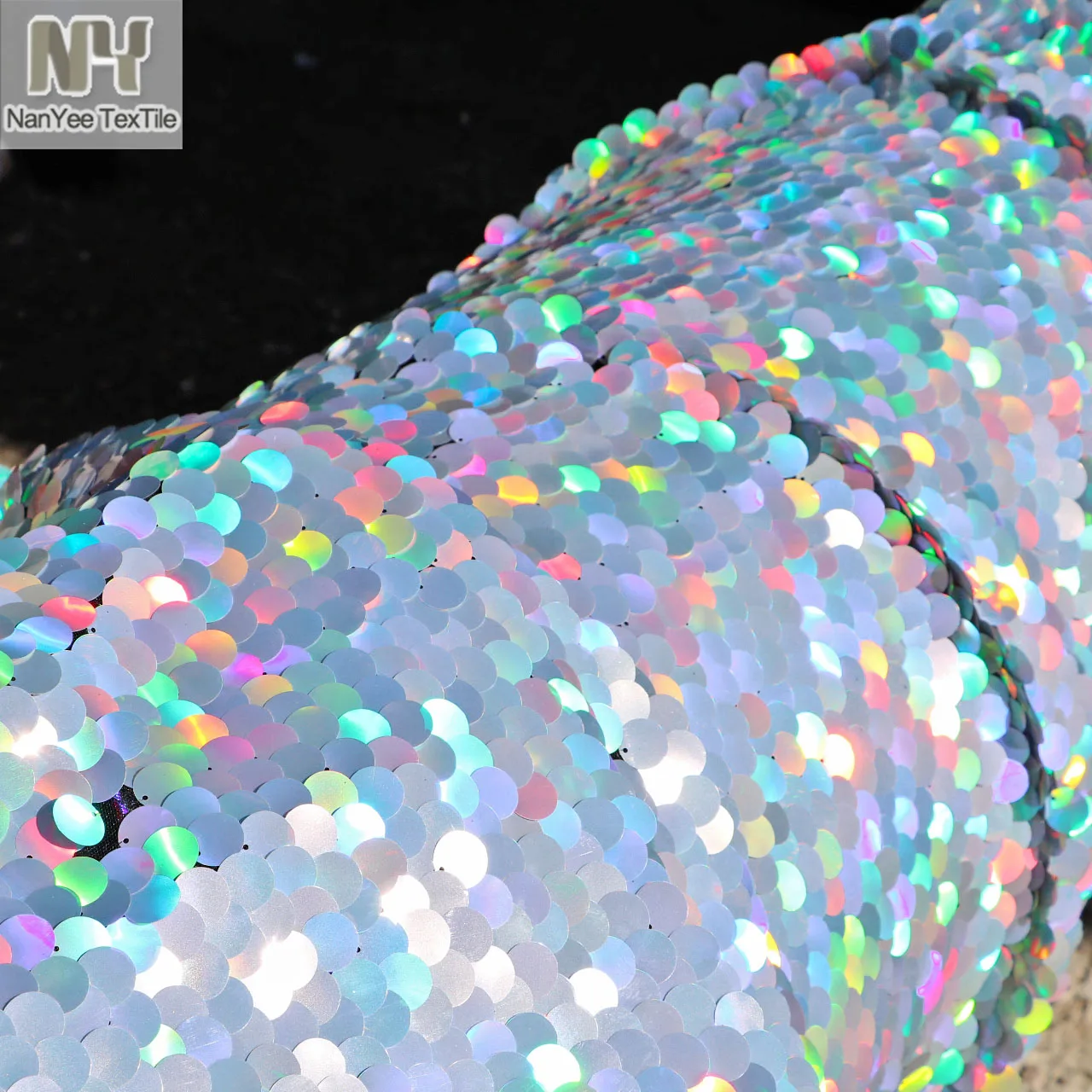 Bling Bling 1.8cm Big Coin Large Dot Silver Iridesent Hologram Round Shape Sparkly Mermaid Scale Disco Sequin Embroidered Fabric
