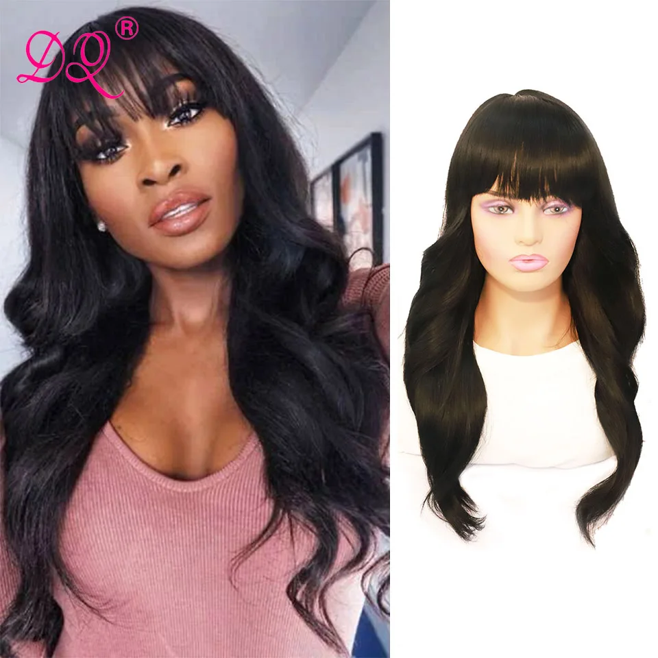 

Natural Wavy Wig with Bangs For Women Long Synthetic Hair Middle Part Daily Halloween Cosplay Party Air Bangs Full Machine Wig