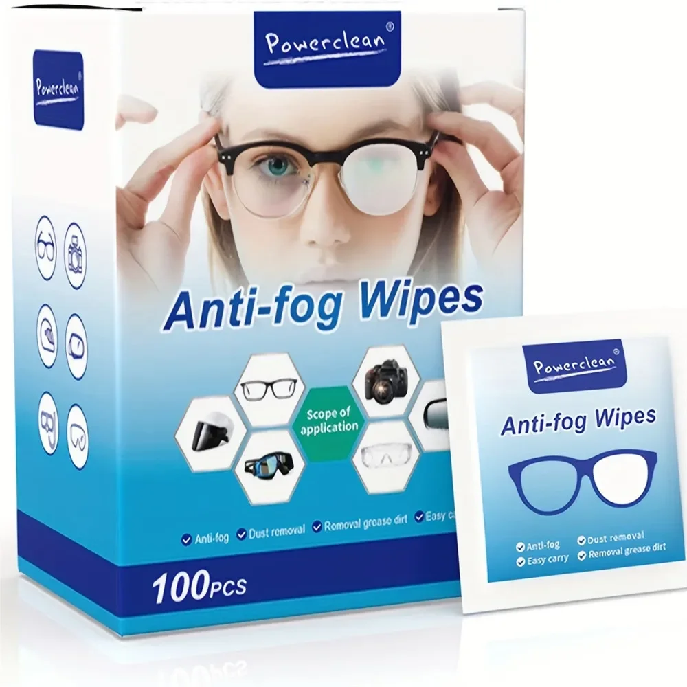 Anti-Fog Glasses Wipe, Lens Toalhetes descartáveis, Limpeza da tela do telefone, Limpador molhado, 100pcs por caixa