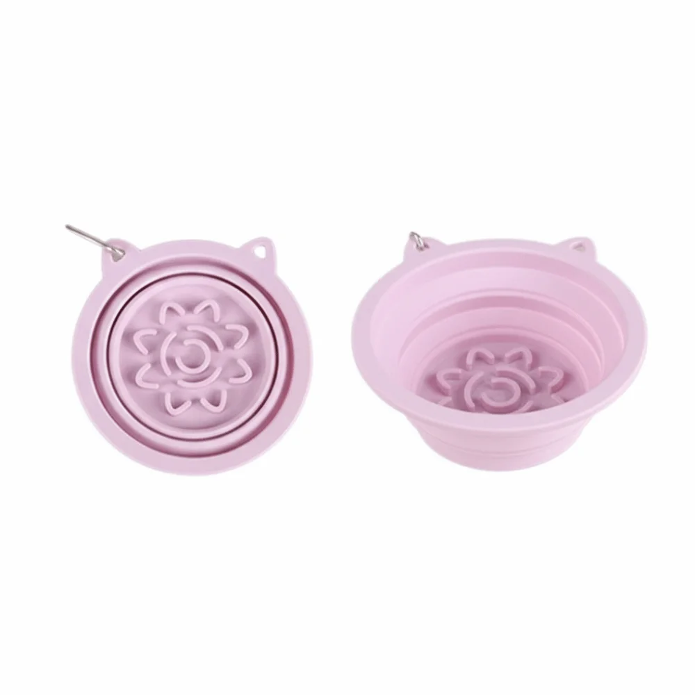 Macaron Color Folding Portable Pet Bowl Silicone with Hanging Hook Slow Food Feeder Suction Cup Pet Food Water Bowl Travel