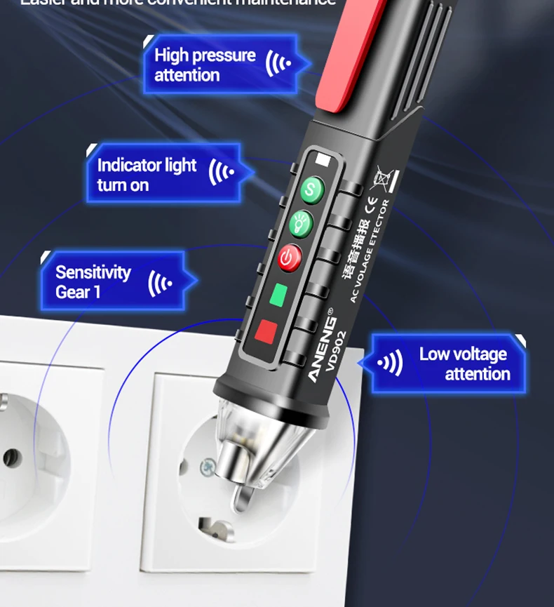 ANENG VD902 AC Voltage Detectors Smart Non-Contact Tester Pen Meter 12-1000V Electric Sensor Test Pencil Infrared Laser magnetic tape measure