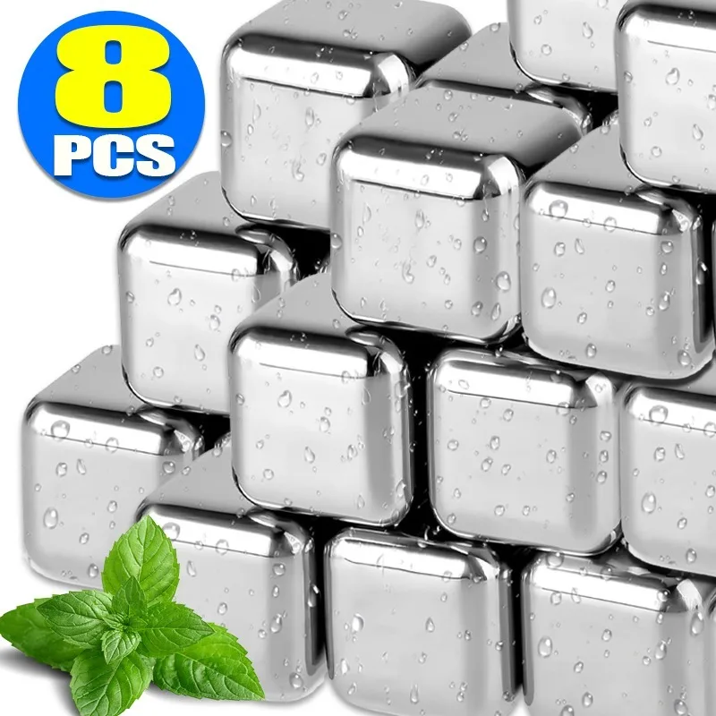 1/4/8PCS Whiskey Ice block Set with Tongs Stainless Steel Chilling Stones for Wine Quick-Freeze Beer Cooler Party Bar Tools