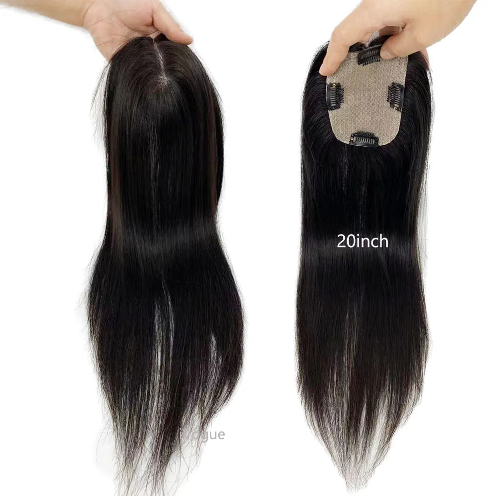 8X12cm Clip in Human Hair Topper Silk Base Women\'s Silk Top Toupee Natural Scalp Virgin Chinese Hair Piece for Thinning Hair