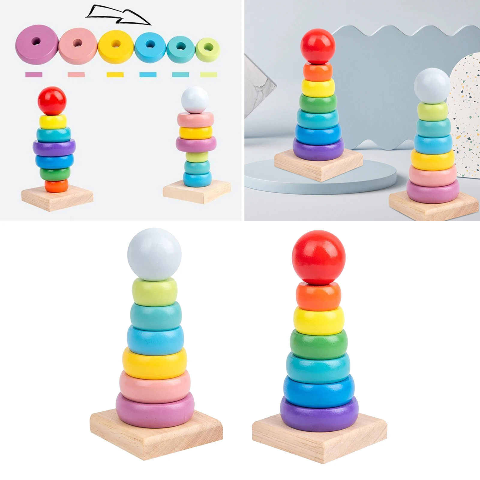 Baby Stacking Tower Colored Rainbow Stacking Ring Tower Toys Early Educational Intelligence Toy Children Birthday Xmas Gift