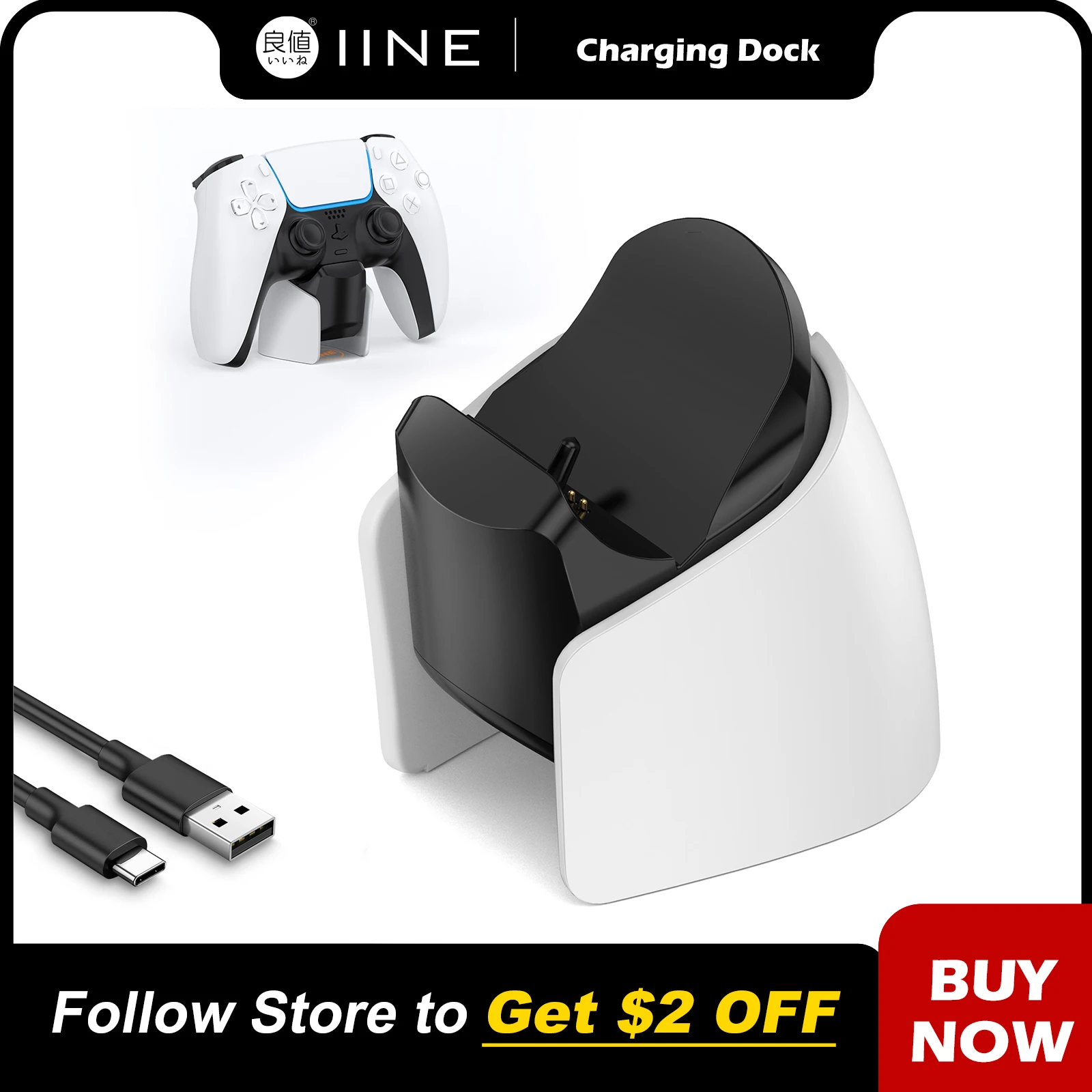 Mini Dock Di Ricarica Iine Compatibile Con Controller Ps5 Dualsense/ Dualsense Edge Controller Stazione Di Ricarica Rapida Per Controller Ps5