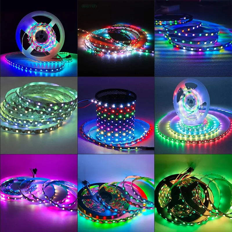 1/2/3/4/5M S자형 벤더블 타입 주소 지정 가능 WS2812B 5mm 8mm PCB ws2812 RGB LED 픽셀 스트립 60leds 60픽셀/m 5V 풀컬러