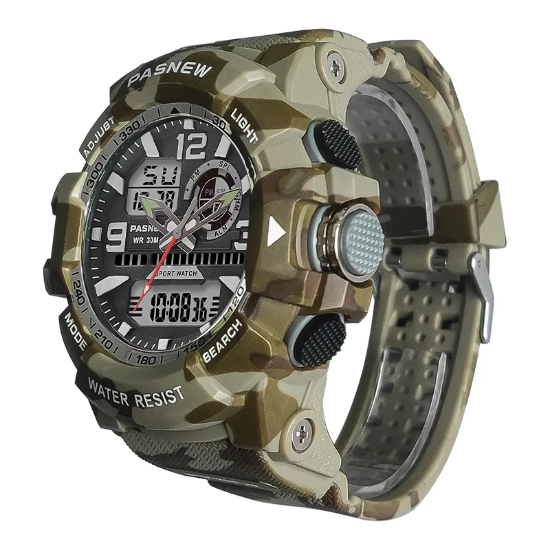 Military Men Sport Watches Multifunction Big Dial Waterproof Digital Hand Clock Boy Original Tactical Camouflage Wristwatch Male